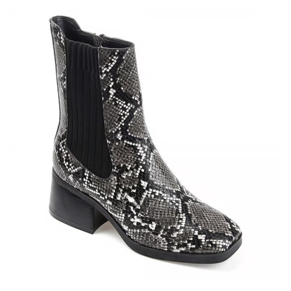 JOURNEE COLLECTION Desiree Block Heel Boot Black Gray White Snakeskin Size 9M